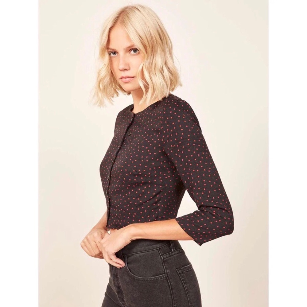 Reformation Saskia Top in Natalia (Black Red Dot)